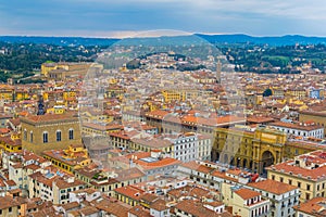 Aerial view of the piazza della repubblica and palazzo Pitti in italian city Florence...IMAGE