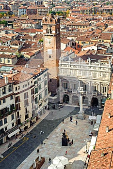 Aerial view of the Piazza delle Erbe, Verona, Italy