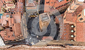 Aerial view of Piazza di Porta Ravegnana square in Bologna, Ita photo