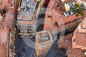 Aerial view of Piazza di Porta Ravegnana square in Bologna, Ita photo