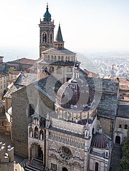 aerial view Piazza Duomo and Basilica in Bergamo