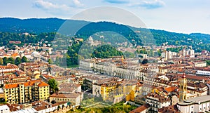 Aerial view of Piazza Vittorio Veneto area in Turin