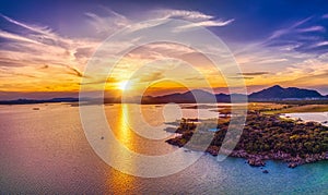 aerial view of the picturesque Gaborone dam at sunset