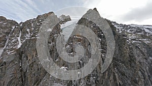 Aerial view picturesque natural mountain glacier texture formation snowy summit