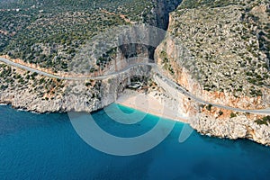 Aerial view of picturesque sea bay with beautiful Kaputas beach with turquoise water