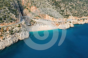 Aerial view of picturesque sea bay with beautiful Kaputas beach with turquoise water