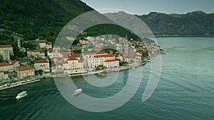 Aerial view of the picturesque town of Perast and the Bay of Kotor, Montenegro