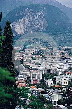 Aerial view of the picturesque town of Riva del Garda in Italy