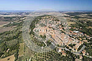 Aerial view of Pienza a lovely country in Val d`Orcia