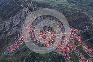 Aerial view of Pietrapertosa village at dusk in Apennines Dolomiti Lucane, Basilicata, Italy photo