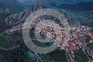 Aerial view of Pietrapertosa village at dusk in Apennines Dolomiti Lucane, Basilicata, Italy photo