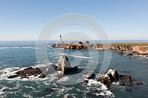 Aerial view of the Pigeon Point Lighthouse in California
