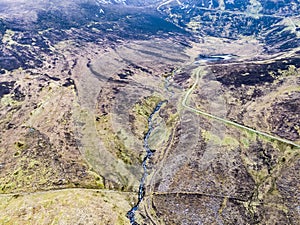 Aerial view of the Pilgrims Path up to the Slieve League cliffs in County Donegal, Ireland