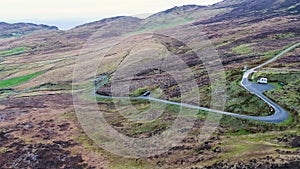 Aerial view of the Pilgrims Path up to the Slieve League cliffs in County Donegal, Ireland