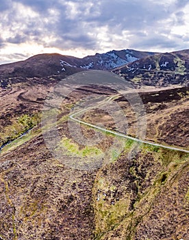 Aerial view of the Pilgrims Path up to the Slieve League cliffs in County Donegal, Ireland