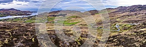 Aerial view of the Pilgrims Path up to the Slieve League cliffs in County Donegal, Ireland