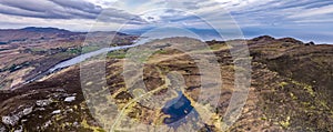 Aerial view of the Pilgrims Path up to the Slieve League cliffs in County Donegal, Ireland