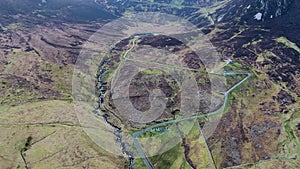 Aerial view of the Pilgrims Path up to the Slieve League cliffs in County Donegal, Ireland