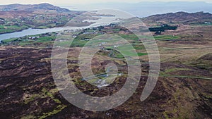 Aerial view of the Pilgrims Path up to the Slieve League cliffs in County Donegal, Ireland