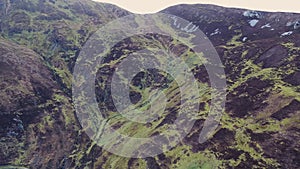 Aerial view of the Pilgrims Path up to the Slieve League cliffs in County Donegal, Ireland