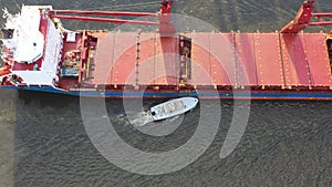 Aerial View of Pilot Boat Riding Alongside of Cargo Ship Delaware River Philadelphia PA