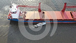 Aerial View of Pilot Boat Riding Alongside of Cargo Ship Delaware River Philadelphia PA