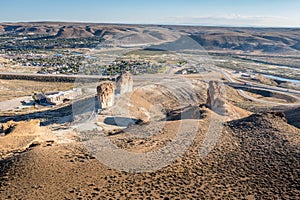 Aerial view of Pilot Butte Wild Horse Scenic Loop on Highway 80 in Wyoming