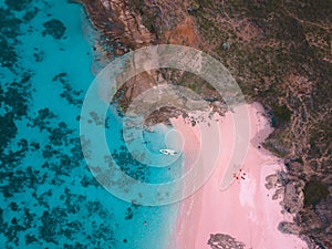 Aerial view at pink beach, komodo national park indonesia photo