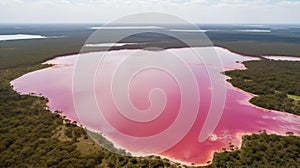 Aerial view of pink lake