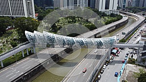Aerial view of the Pintasan Saloma Bridge in Malaysia, Kuala Lumpur