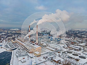 Aerial view of pipes of industrial factory