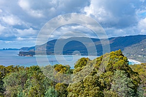 Aerial view of Pirates bay in Tasmania, Australia