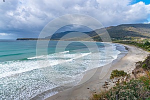 Aerial view of Pirates bay in Tasmania, Australia