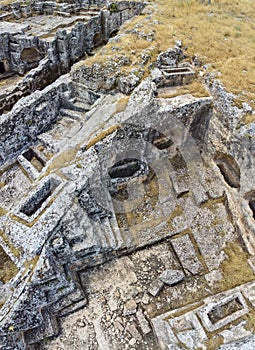 Aerial view of Pirin Ruins. Perre antik kenti, a small town of Commagene Kingdom. Necropolis. Adiyaman. Turkey