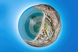 Aerial view of Pissouri Beach. Spherical panorama. Limassol District, Cyprus