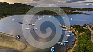 Aerial view of Pittulongu, White Beach in Olbia, blue water, amazing Vegetation and sandy beaches