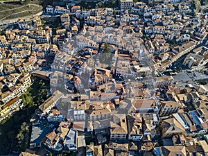 Aerial view of Pizzo Calabro, Calabria, tourism Italy. Panoramic view of the small town of Pizzo Calabro by the sea.