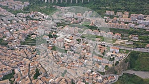 Aerial view of Pizzo, video shot on a drone. Flight of a drone over Pizzo overlooking the old and modern town. Calabria