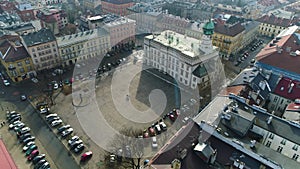 Aerial view of Plac Wolnica in Cracov. Beautiful Poland