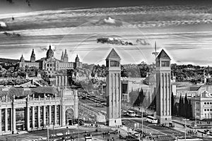 Aerial view of Placa d& x27;Espanya, landmark in Barcelona, Catalonia photo