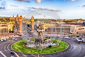 Aerial view of Placa d& x27;Espanya, landmark in Barcelona, Catalonia photo