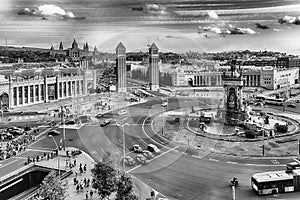 Aerial view of Placa d& x27;Espanya, landmark in Barcelona, Catalonia photo