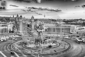 Aerial view of Placa d& x27;Espanya, landmark in Barcelona, Catalonia photo