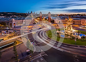 Aerial View on Placa Espanya and Montjuic Hill