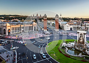 Aerial View on Placa Espanya and Montjuic Hill