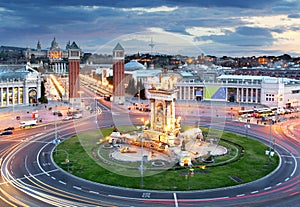 Aerial View on Placa Espanya and Montjuic Hill with National Art Museum of Catalonia, Barcelona, Spain photo
