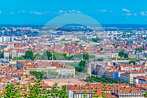 Aerial view of Place Bellecour in Lyon, France
