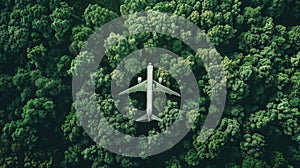 Aerial View of Plane Flying Over Forest