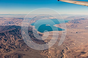 Aerial view from plane of pyramid lake over nevada