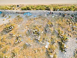 Aerial view of plastic bags pollution on island of Pag.